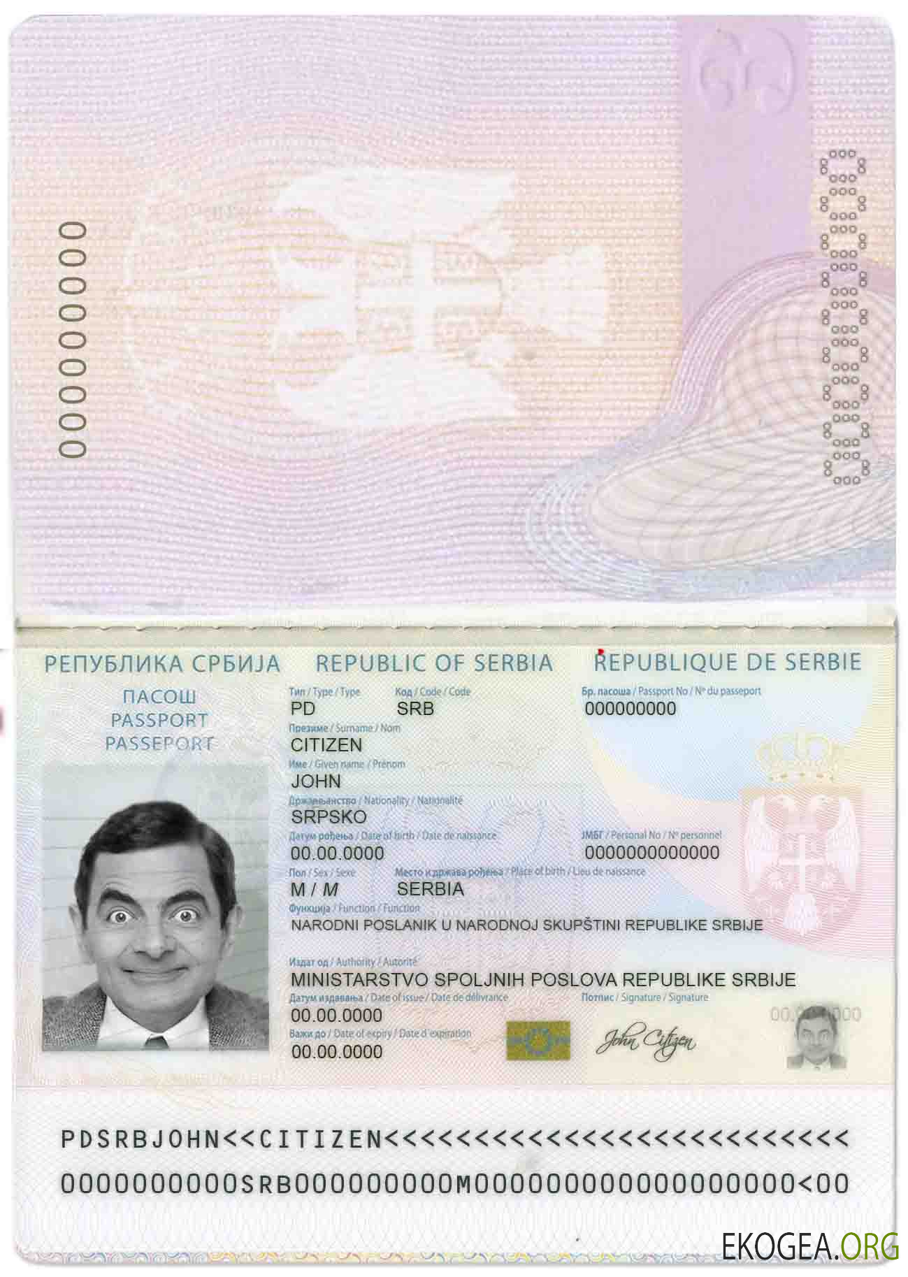 Modèle de passeport serbe au format PSD, entièrement modifiable (2016 – présent)